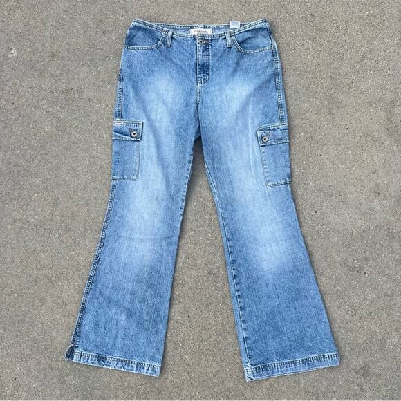Vintage Y2K hydraulic low rise cargo flare jeans with no waistband 13/14 - Picture 1 of 9